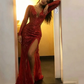Long Sleeve Red Evening Dresses, Sexy Long Prom Dresses H4100