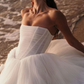 Flowy A Line Strapless Corset White Tulle Long Wedding Dress SH6194