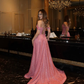 Shiny Pink A Line Off the Shoulder Sequin Prom Dress Evening Dress SH8537