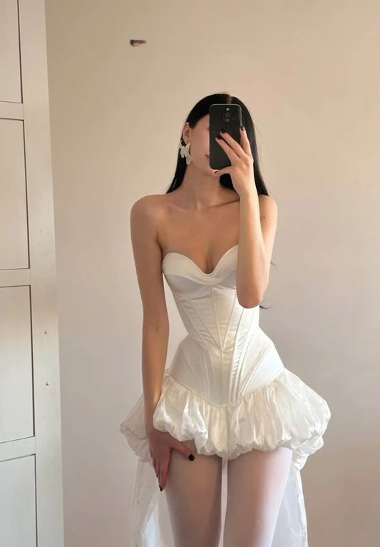 Cute A Line Sweetheart Neck White Satin Short Homecoming Dress Cocktail Dress SH3237