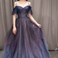 Purple tulle off shoulder A-line long prom dress, purple evening dress KS7899