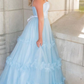 Light Blue Floral Long Prom Dresses Formal Graduation Evening Dresses SH670