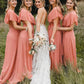 Simple A-Line Coral Chiffon Long Bridesmaid Dresses SH6285
