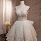 A Line V Neck Lace Bow Tulle Short Prom Dress Homecoming Dress SH1687