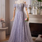 A Line Off the Shoulder Sequin Rhinestones Tulle Long Prom Dress Evening Dress SH1701