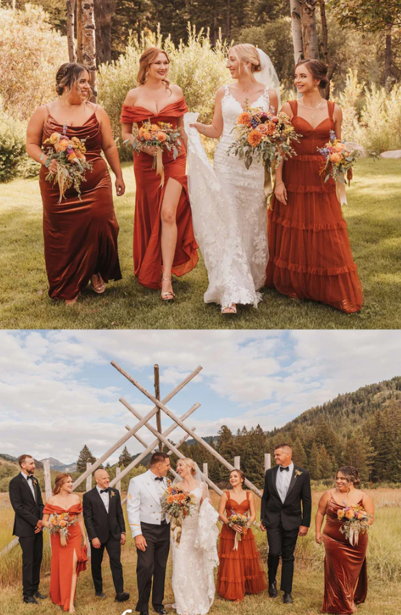 Burnt Orange Mismatched Charming Autumn Wedding Party Bridesmaid Dresses SH5578