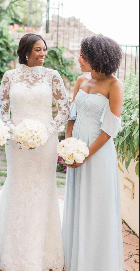 Baby Blue Chiffon Off The Shoulder A-line Bridesmaid Dresses SH5584