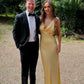 Cowl Neck Yellow Soft Satin Sheath Bridesmaid Dress SH6298