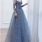 Elegant Blue Tulle Beaded Fairy Ball Gown Long Prom Dress Quinceanera Dress  SH1028