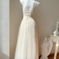 Light Apricot A Line Spaghetti Strap Lace Tulle Long Party Dress Evening Dress SH3134