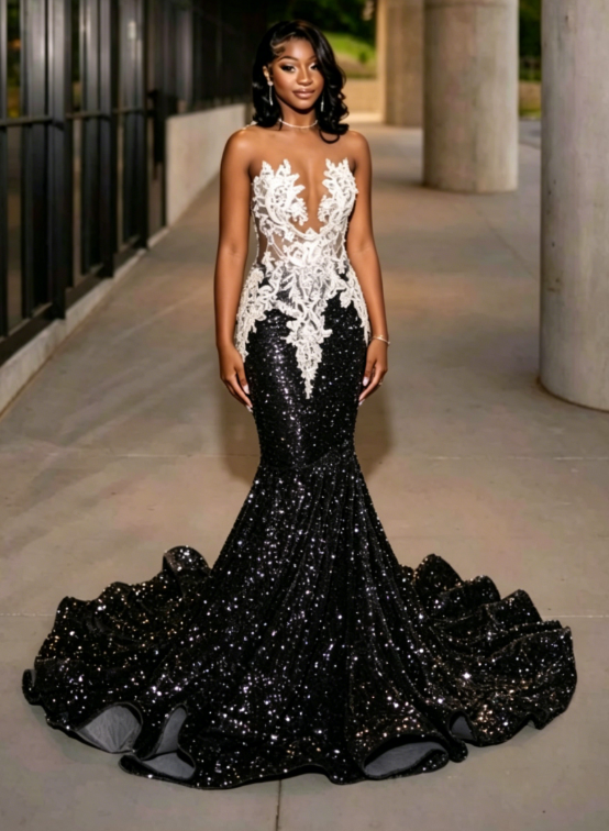 Charming Sequins Mermaid Evening Dress Long Prom Dress SH976