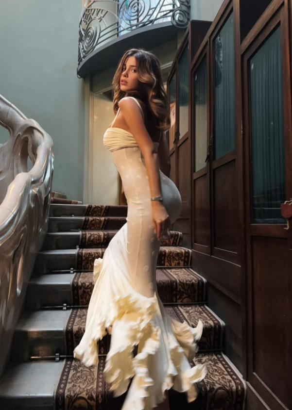 Beautiful Mermaid Spaghetti Strap Ivory Polka Dot Satin Prom Dress Evening Dress SH8516