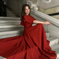 Red Classic A Line Simple Satin Long Prom Dress Wedding Guest Dress SH5398
