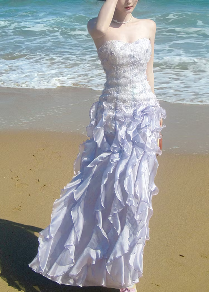 French Purple Ruffled Chiffon Strapless Prom Dress Summer SH6251