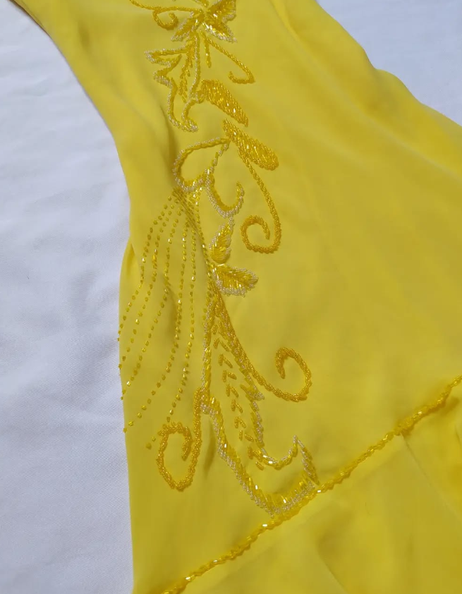 Cute Sheath Spaghetti Strap Beaded Yellow Ruffle Chiffon Prom Dress Graduation Prom Dress SH2569