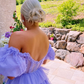 Stunning A Line Off the Shoulder Corset Tiered Purple Tulle Prom Dress Evening Dress SH2319