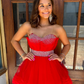 Stunning Red A Line Strapless Beaded Layered Tulle Long Prom Dress Evening Dress SH6809