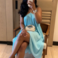 Blue A Line Halter Flowy Chiffon Short Homecoming Dress Outfits SH5742