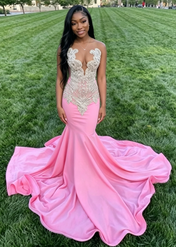 Pink Long Mermaid Prom Dress ,Elegant Evening Dress SH610