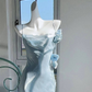Elegant Spaghetti Strap Slim Fitting Prom Dress Rose Decoration  Birthday Party Gown SH1239