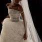 Cute Ball Gown Spaghetti Straps White Bow Lace Wedding Dress SH5077 (without Veil)