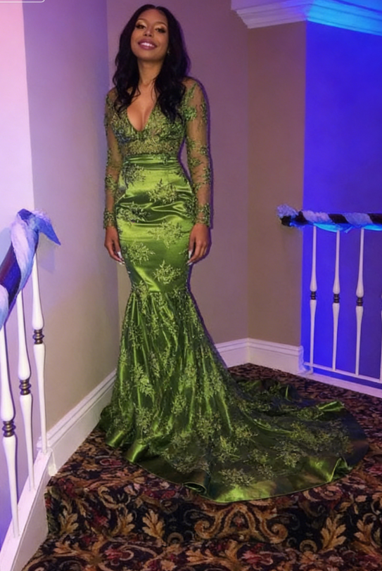 Black Girl Prom Dress Long Sleeve Lace Green Prom Dresses for Juniors shinydress Black Girl Prom Dress Long Sleeve Lace Green Prom Dresses for Juniors shinydress