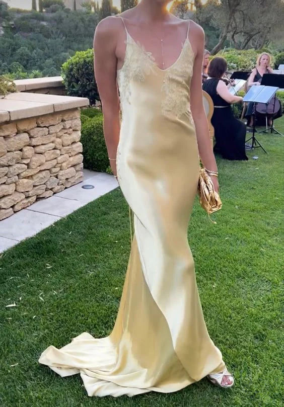 Sexy Backless Yellow Mermaid Prom Dress Evening Gown SH1255