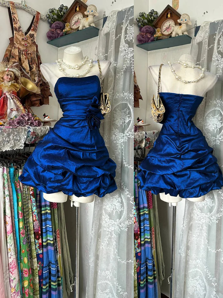 Vintage A Line Strapless Royal Blue Mini Bodycon Short Cocktail Homecoming Dresses Ideas Hoco Outfits SH6419