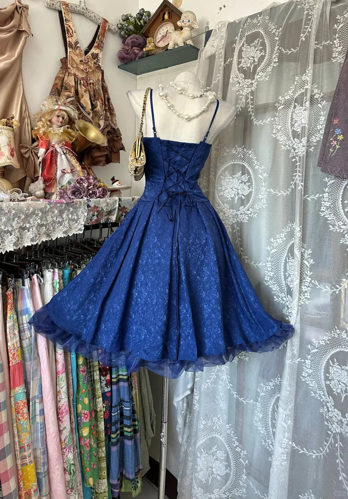 Vintage Ball Gown Spaghetti Strap Royal Blue Lace Short Cocktail Homecoming Dresses Ideas Hoco Outfits SH6418