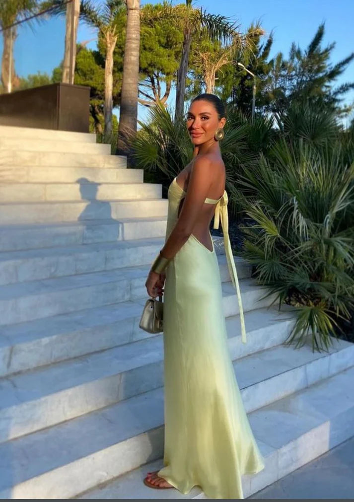 Simple Sheath One Shoulder Yellow Satin Open Back Long Prom Dress Graduation Prom Dress SH2603