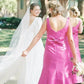 Sheath Square Neck Fuchsia Satin Bridesmaid Dresses with Bow SH6290