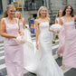 Pink Straps Sheath Square Neck Satin Sleeveless Long Bridesmaid Dress SH6288