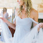 Light Blue A-Line Off the Shoulder Long Chiffon Boho Bridesmaid Dress SH6281