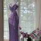 Stunning Sheath Spaghetti Strap Beaded Purple Chiffon Long Prom Dress Evening Dress with Slit SH2967