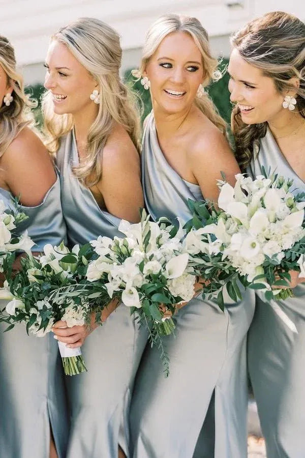 Sheath Slit Ankle Length Bridesmaid Dresses with One Shoulder SH6575