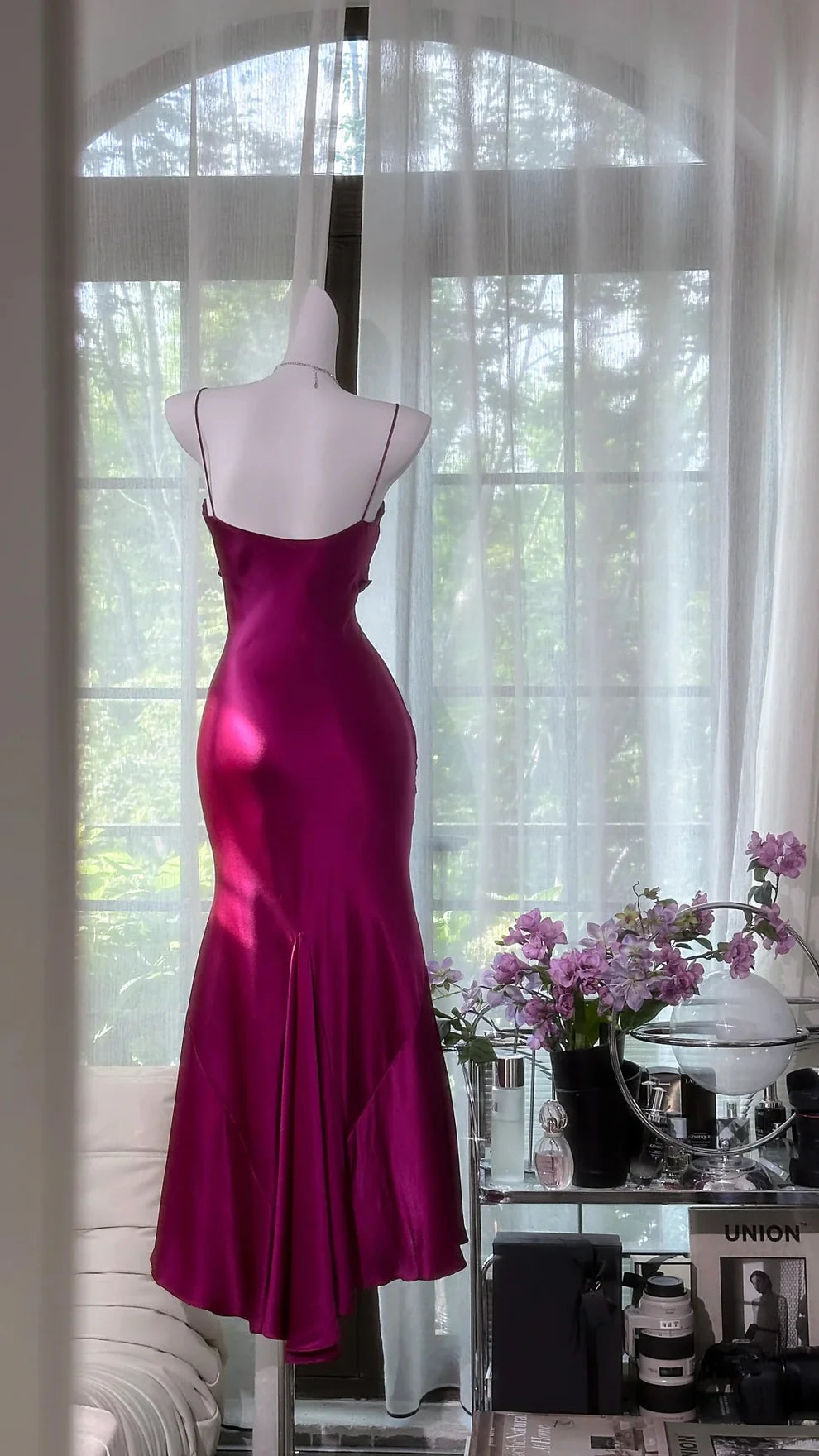 Elegant Mermaid Spaghetti Strap Pleated Satin Prom Dress Date Dress Wedding Guest Dress SH4328