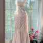 Light Apricot Mermaid Spaghetti Strap Beaded Chiffon Prom Dress Wedding Guest Dress SH4327