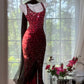 Exquisite Mermaid Straps Beaded Burgundy Chiffon Prom Dress Wedding Guest Dress SH4324