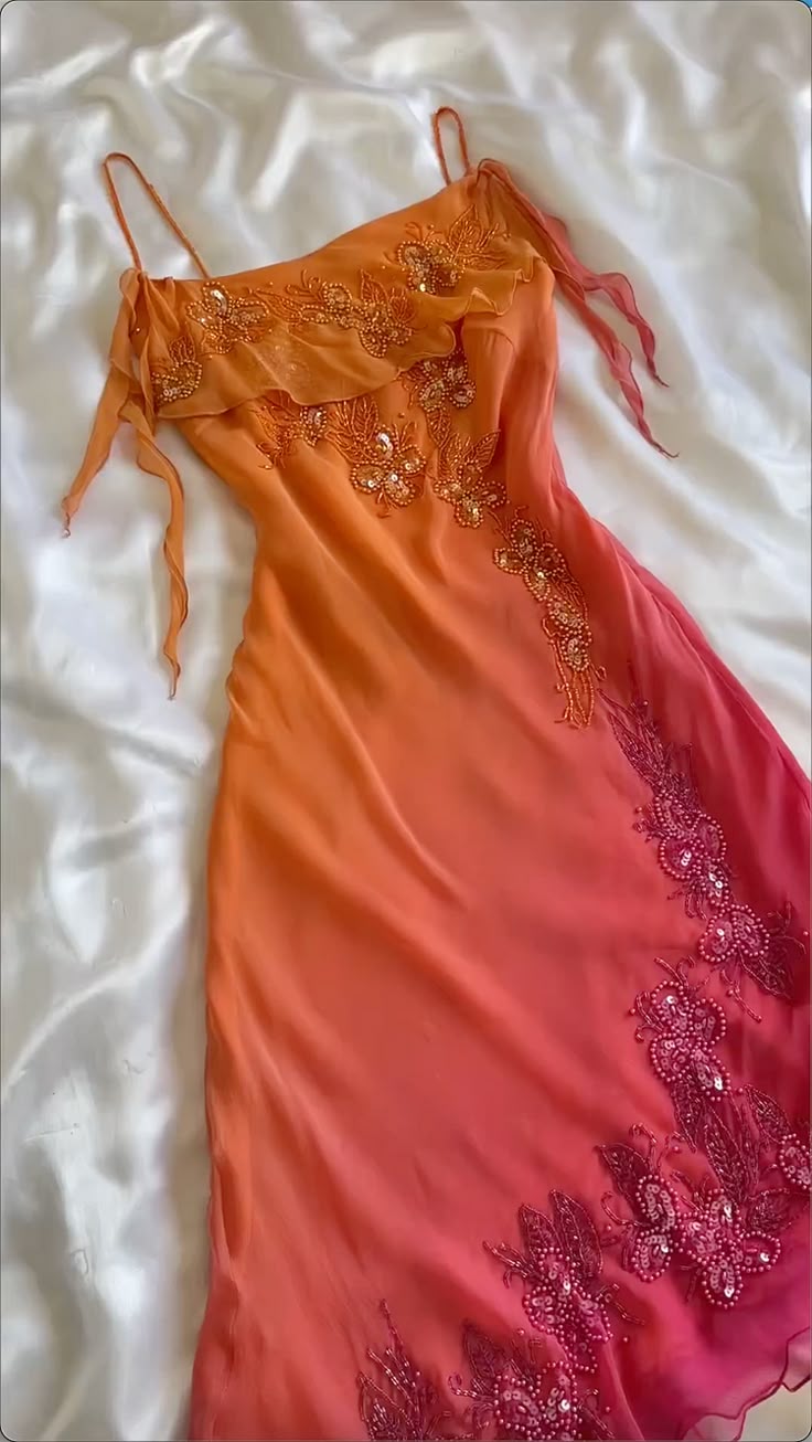 Unique Sheath Spaghetti Strap Beaded Pink Orange Ombre Chiffon Party D shinydress Unique Sheath Spaghetti Strap Beaded Pink Orange Ombre Chiffon Party D shinydress