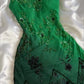 Green Black A Line Spaghetti Strap Beaded Chiffon Prom Dress Evening Dress SH2248