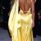 Charming Mermaid Rhinestone Yellow Satin Open Back Party Dress Evening Dress SH2793