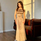 Pretty Brown Mermaid Off the Shoulder Satin Prom Dress Evening Dress Date Dress SH3981