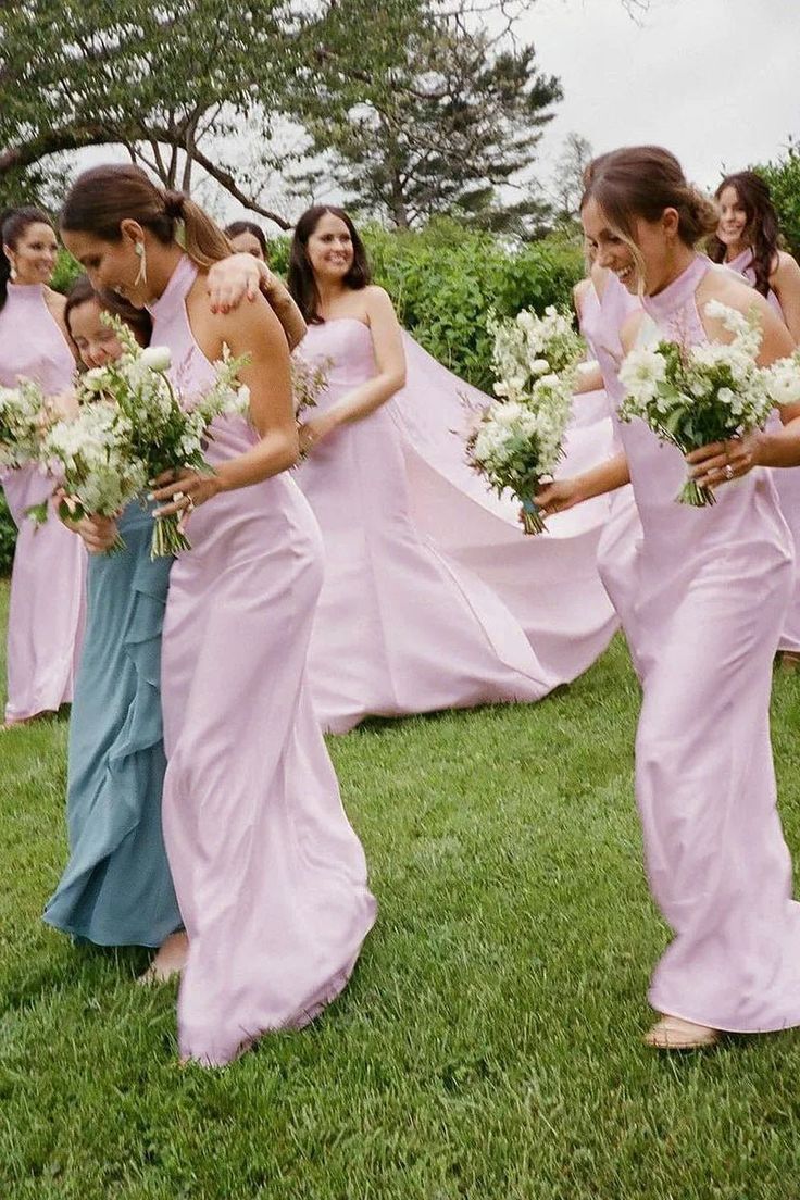 Simple Sheath Halter White Satin Open Back Evening Dress Bridesmaid Dress SH2694