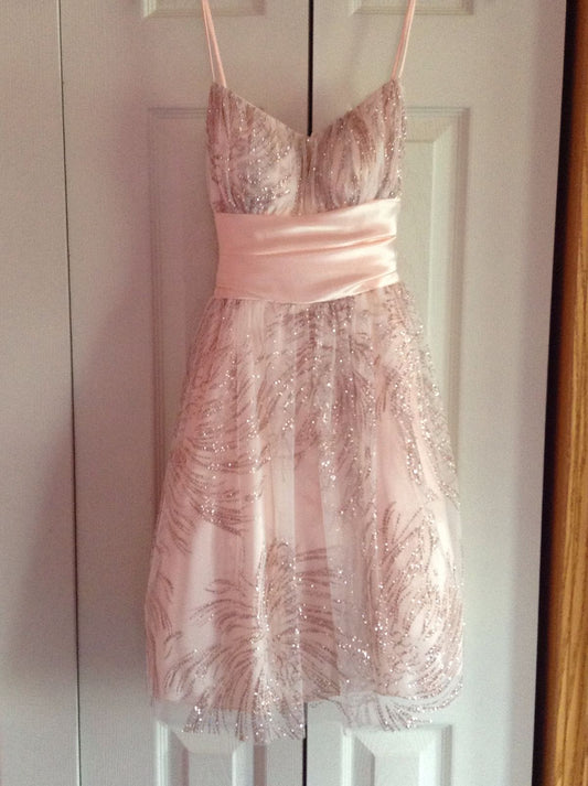 Princess Pink A Line Spaghetti Strap Sequin Tulle Short Prom Dress Homecoming Dress SH7954