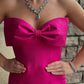 Hot Pink Mermaid Strapless Bow Satin Long Prom Dress Evening Dress SH1733