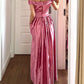 Vintage Pink 3D Floral A Line Off the Shoulder Satin Long Prom Dress Evening Dress SH6901