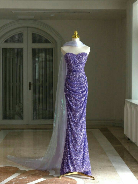 Charming Purple Mermaid Sweetheart Neck Sequin Long Prom Dress Formal Dress SH4178
