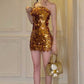 Sexy Sheath Strapless Gold Sequin Short Homecoming Dress Cocktail Dress SH3211