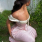 Princess Pink A Line Off the Shoulder Satin Prom Dress Evening Dress SH5756