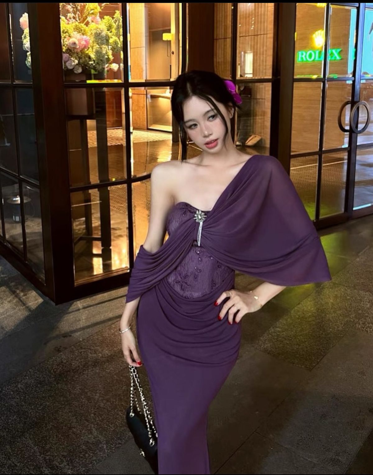 Elegant Purple Sheath Off the Shoulder Lace Satin Long Prom Dress Evening Dress SH8119